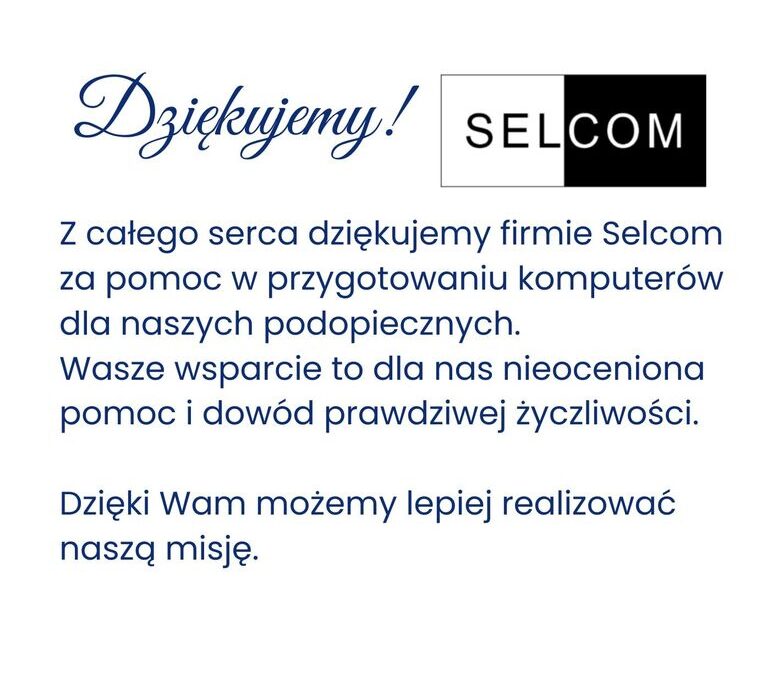 Podziękowanie dla firmy SELCOM