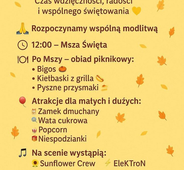 Zapraszamy na Dzień Dziękczynienia 6 września