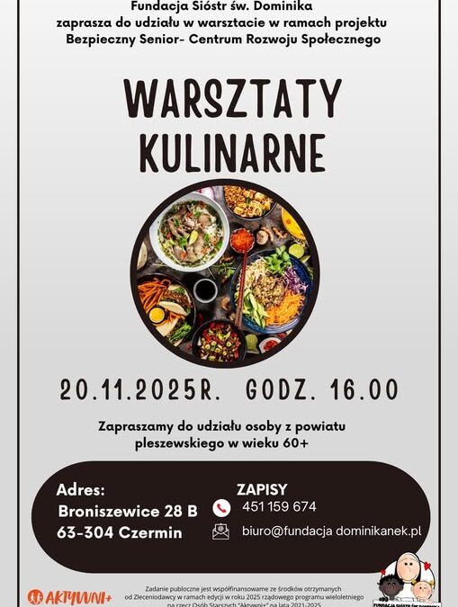 Uwaga! Zmiana terminu warsztatów kulinarnych!